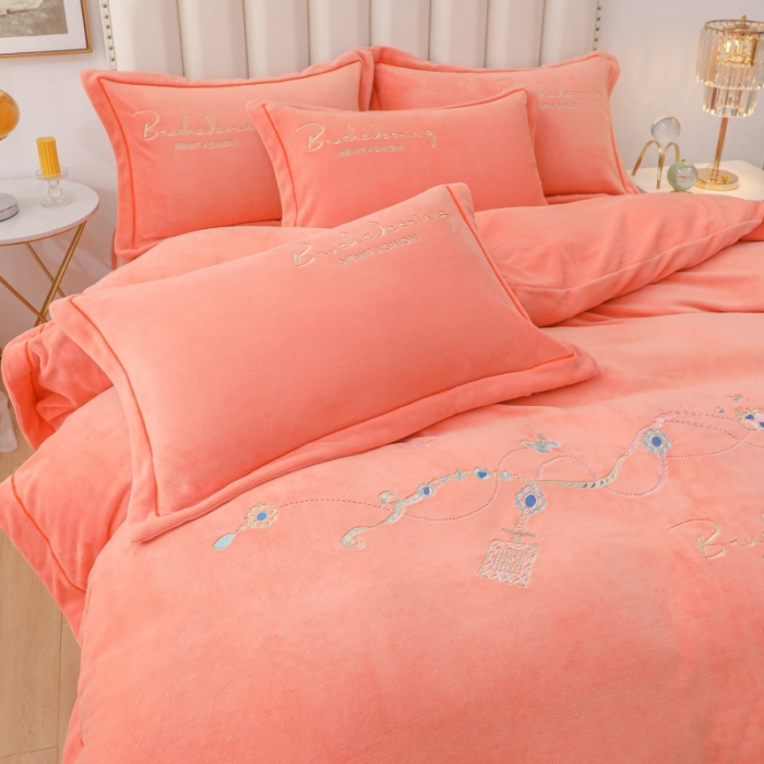 91家纺网 家纺一手货源 找家纺 优姿家纺 2022新款宽边10斤牛奶绒四件套 爱情密码-香妃桔