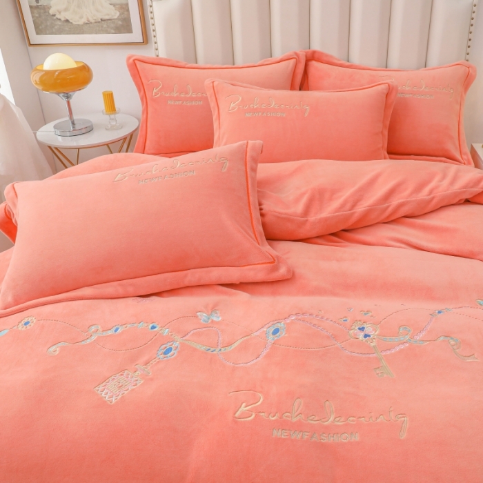 91家纺网 家纺一手货源 找家纺 优姿家纺 2022新款宽边10斤牛奶绒四件套 爱情密码-香妃桔