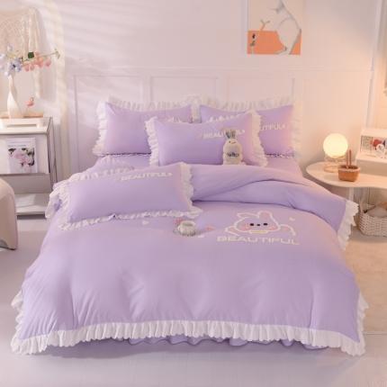 91家纺网 家纺一手货源 找家纺 梦之岛2022韩版宝贝兔系列毛巾绣四件套 宝贝兔-紫