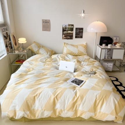 91家纺网 家纺一手货源 找家纺 昔可家纺 2022新款简约几何北欧风全棉四件套 布鲁罗曼 黄