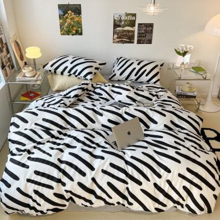 91家纺网 家纺一手货源 找家纺 昔可家纺 2022新款简约几何北欧风全棉四件套 黑白斑马条