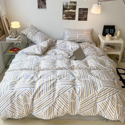 91家纺网 家纺一手货源 找家纺 昔可家纺 2022新款简约几何北欧风全棉四件套 几何线条