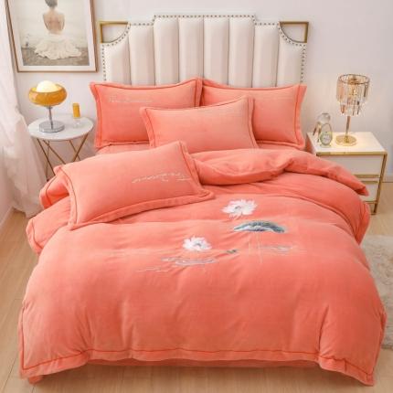 优姿家纺 2022新款宽边10斤牛奶绒四件套 荷塘月色-香妃桔