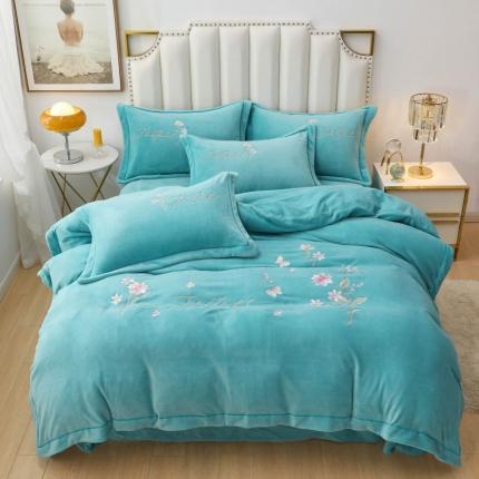 优姿家纺 2022新款宽边10斤牛奶绒四件套 紫色花语-湖兰