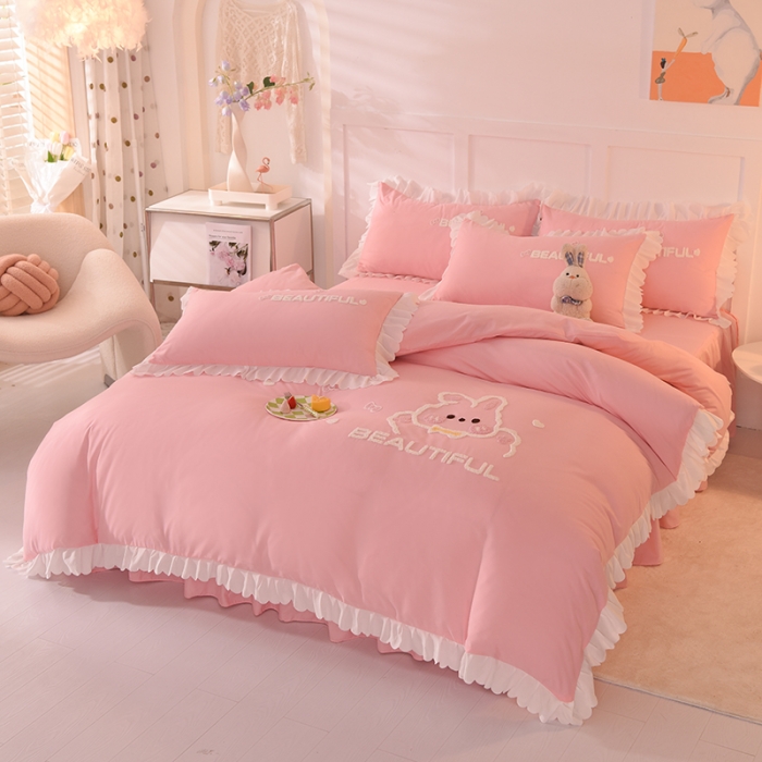 91家纺网 家纺一手货源 找家纺 梦之岛2022韩版宝贝兔系列毛巾绣四件套 宝贝兔-玉