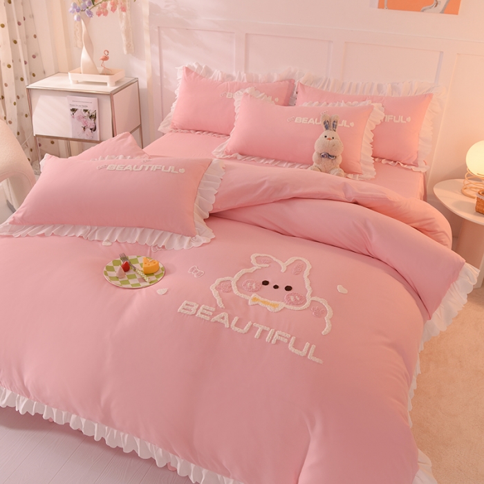 91家纺网 家纺一手货源 找家纺 梦之岛2022韩版宝贝兔系列毛巾绣四件套 宝贝兔-玉