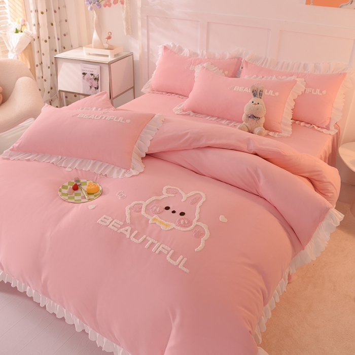 91家纺网 家纺一手货源 找家纺 梦之岛2022韩版宝贝兔系列毛巾绣四件套 宝贝兔-玉