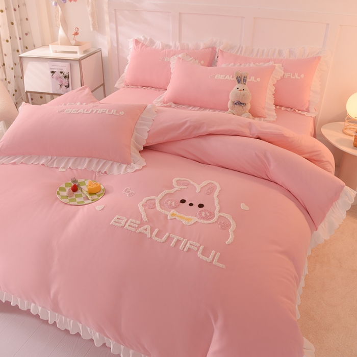 91家纺网 家纺一手货源 找家纺 梦之岛2022韩版宝贝兔系列毛巾绣四件套 宝贝兔-玉