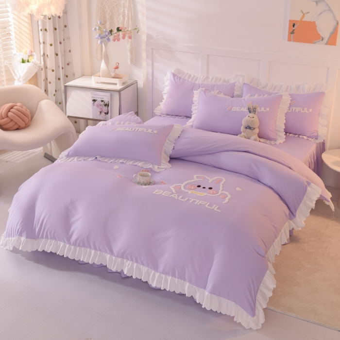 91家纺网 家纺一手货源 找家纺 梦之岛2022韩版宝贝兔系列毛巾绣四件套 宝贝兔-紫