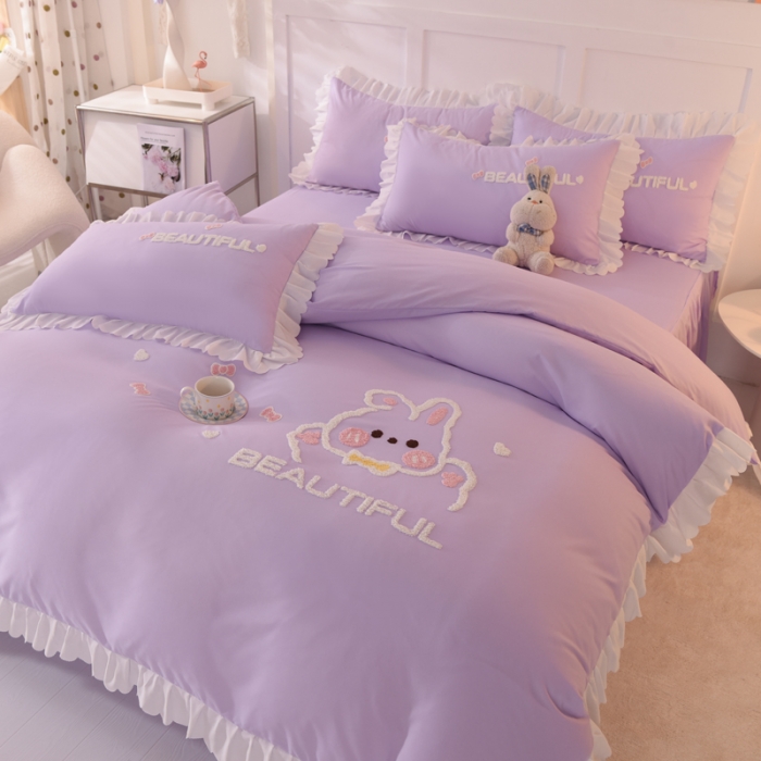 91家纺网 家纺一手货源 找家纺 梦之岛2022韩版宝贝兔系列毛巾绣四件套 宝贝兔-紫