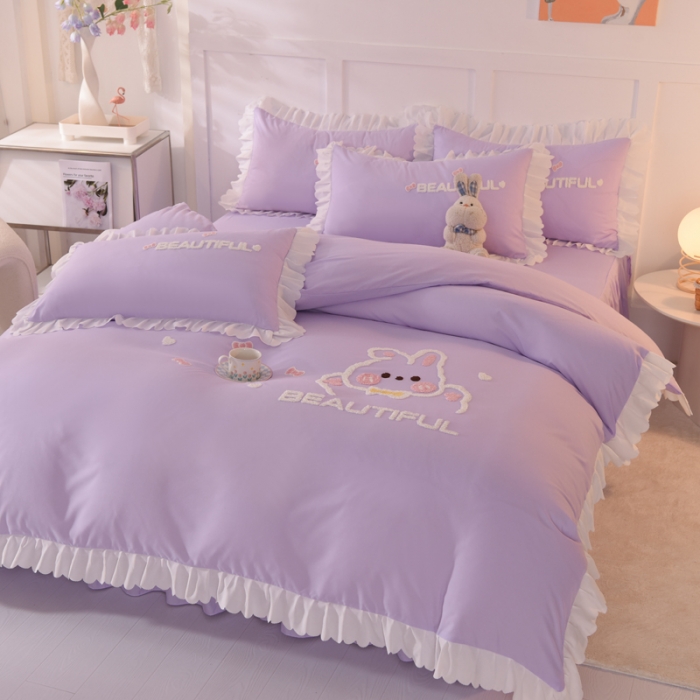 91家纺网 家纺一手货源 找家纺 梦之岛2022韩版宝贝兔系列毛巾绣四件套 宝贝兔-紫