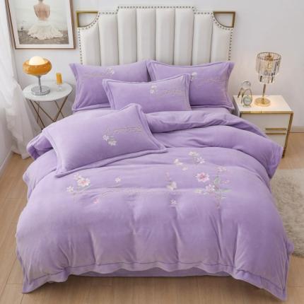 优姿家纺 2022新款宽边10斤牛奶绒四件套 紫色花语-紫