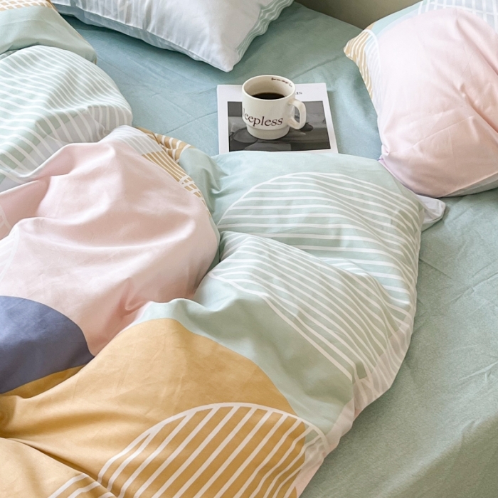 91家纺网 家纺一手货源 找家纺 昔可家纺 2022新款简约几何北欧风全棉四件套 巴黎美学