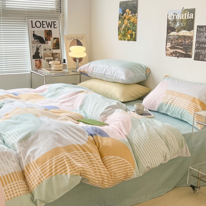 91家纺网 家纺一手货源 找家纺 昔可家纺 2022新款简约几何北欧风全棉四件套 巴黎美学