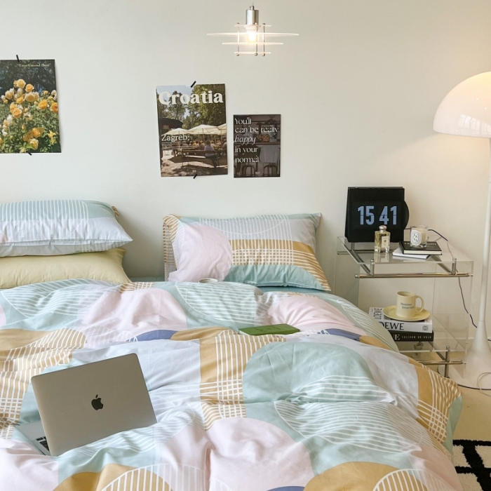 91家纺网 家纺一手货源 找家纺 昔可家纺 2022新款简约几何北欧风全棉四件套 巴黎美学