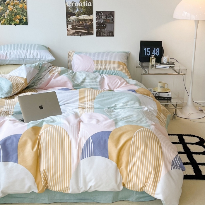 91家纺网 家纺一手货源 找家纺 昔可家纺 2022新款简约几何北欧风全棉四件套 巴黎美学