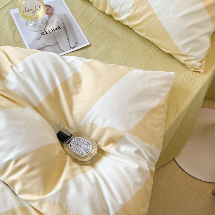 91家纺网 家纺一手货源 找家纺 昔可家纺 2022新款简约几何北欧风全棉四件套 布鲁罗曼 黄