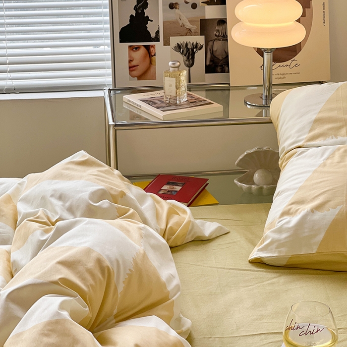 91家纺网 家纺一手货源 找家纺 昔可家纺 2022新款简约几何北欧风全棉四件套 布鲁罗曼 黄