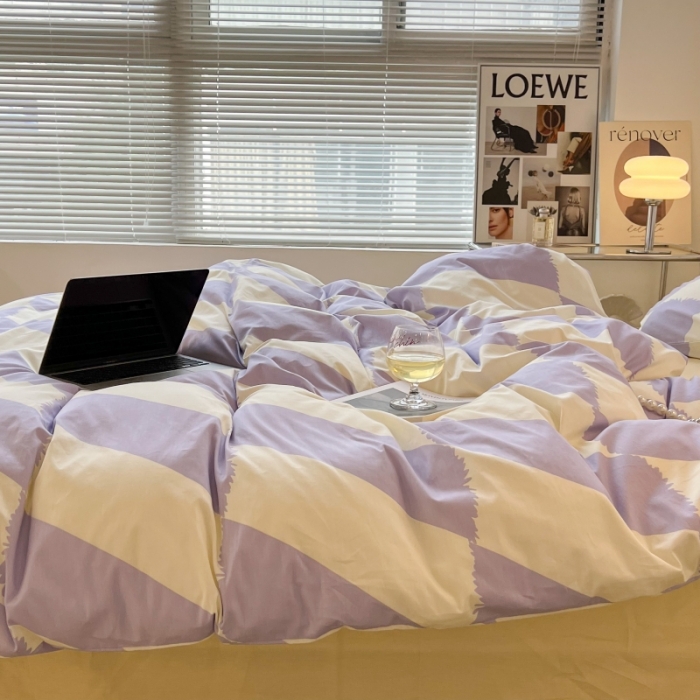 91家纺网 家纺一手货源 找家纺 昔可家纺 2022新款简约几何北欧风全棉四件套 布鲁罗曼 紫