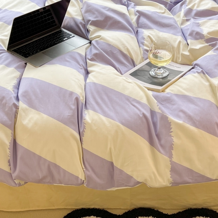 91家纺网 家纺一手货源 找家纺 昔可家纺 2022新款简约几何北欧风全棉四件套 布鲁罗曼 紫