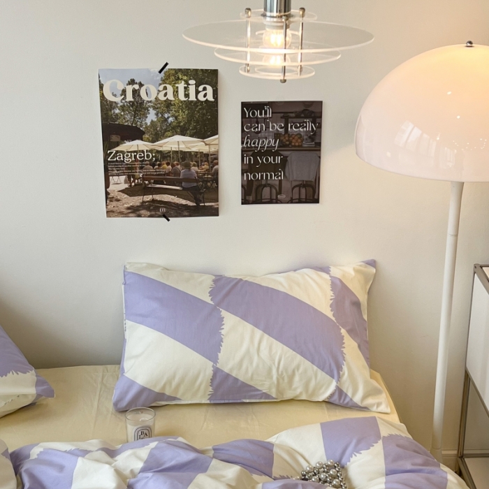 91家纺网 家纺一手货源 找家纺 昔可家纺 2022新款简约几何北欧风全棉四件套 布鲁罗曼 紫