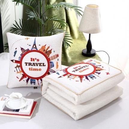 91家纺网 家纺一手货源 找家纺 素玖抱枕被 2023新款磨毛印刷抱枕被 环球旅行