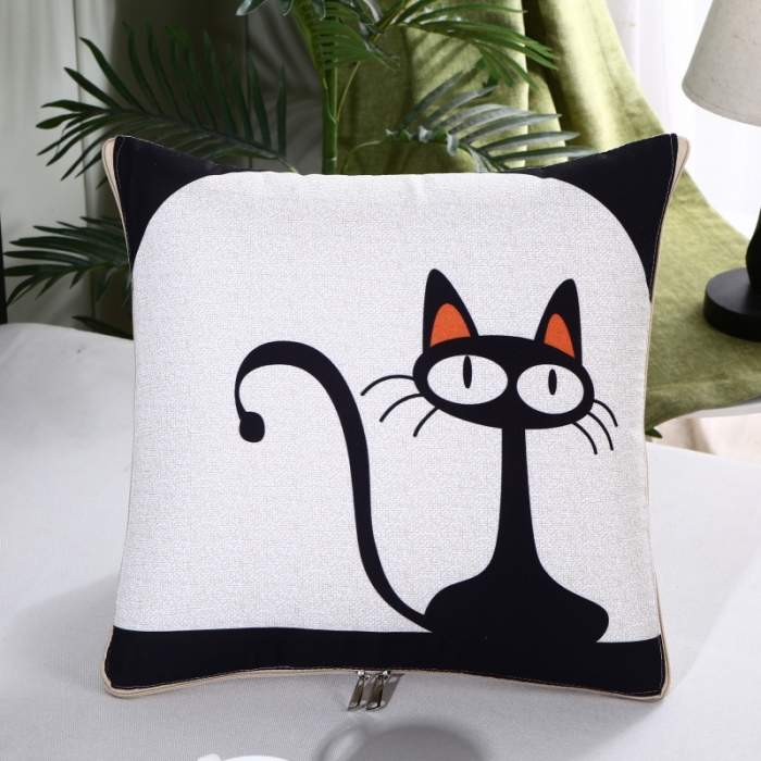 91家纺网 家纺一手货源 找家纺 素玖抱枕被 2023新款磨毛印刷抱枕被 黑猫