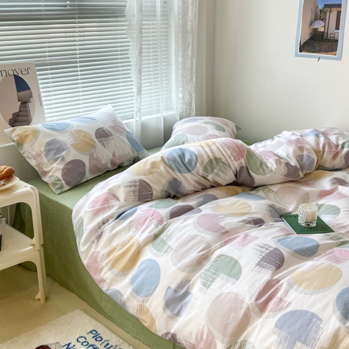91家纺网 家纺一手货源 找家纺 昔可家纺 2022新款简约几何北欧风全棉四件套 彩色晕圈