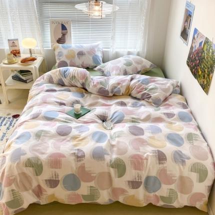 昔可家纺 2022新款简约几何北欧风全棉四件套 彩色晕圈