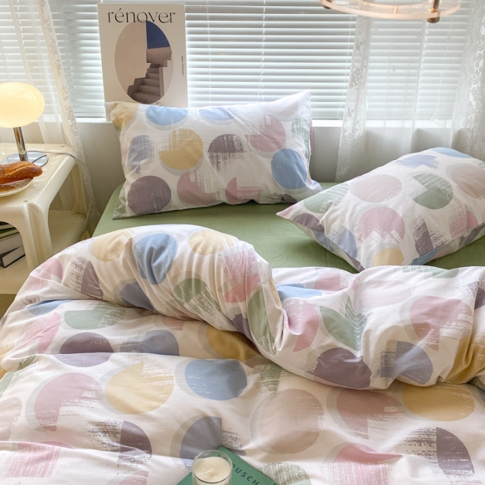 91家纺网 家纺一手货源 找家纺 昔可家纺 2022新款简约几何北欧风全棉四件套 彩色晕圈