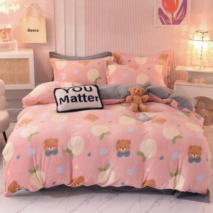 梦之岛2022新款印花牛奶绒四件套 宝贝熊