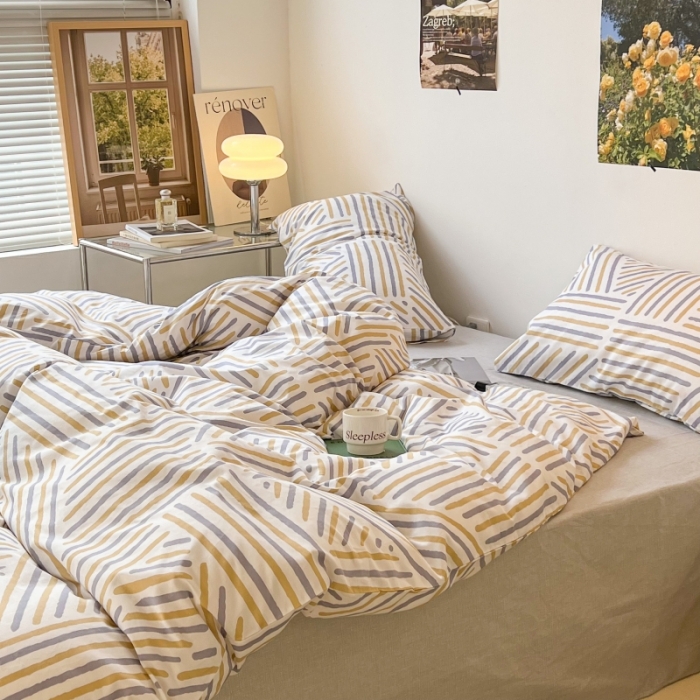 91家纺网 家纺一手货源 找家纺 昔可家纺 2022新款简约几何北欧风全棉四件套 几何线条