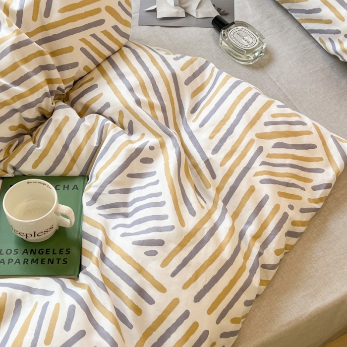 91家纺网 家纺一手货源 找家纺 昔可家纺 2022新款简约几何北欧风全棉四件套 几何线条