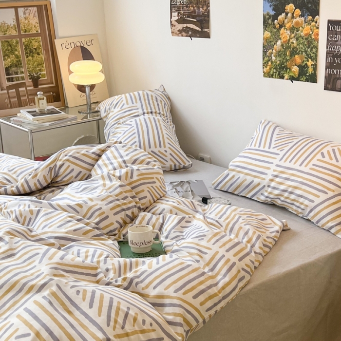 91家纺网 家纺一手货源 找家纺 昔可家纺 2022新款简约几何北欧风全棉四件套 几何线条