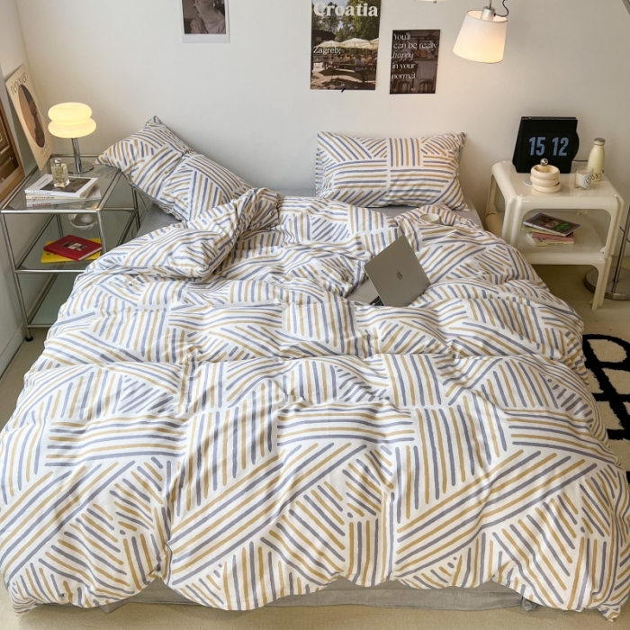 91家纺网 家纺一手货源 找家纺 昔可家纺 2022新款简约几何北欧风全棉四件套 几何线条