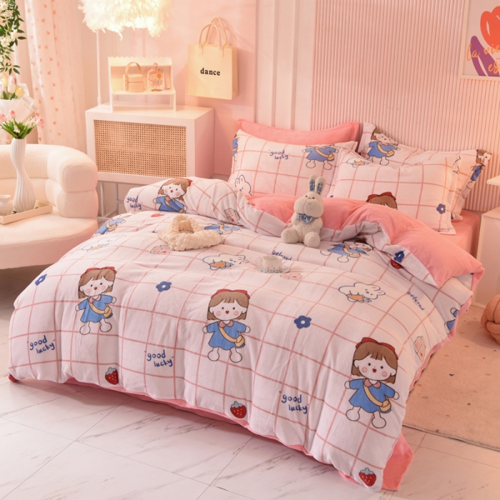 91家纺网 家纺一手货源 找家纺 梦之岛2022新款印花牛奶绒四件套 快乐女孩