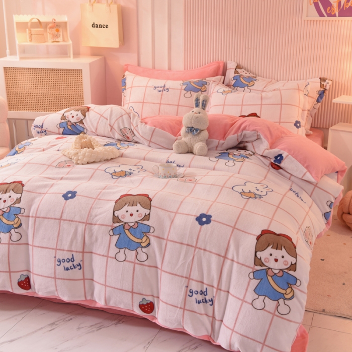 91家纺网 家纺一手货源 找家纺 梦之岛2022新款印花牛奶绒四件套 快乐女孩