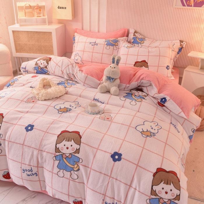 91家纺网 家纺一手货源 找家纺 梦之岛2022新款印花牛奶绒四件套 快乐女孩