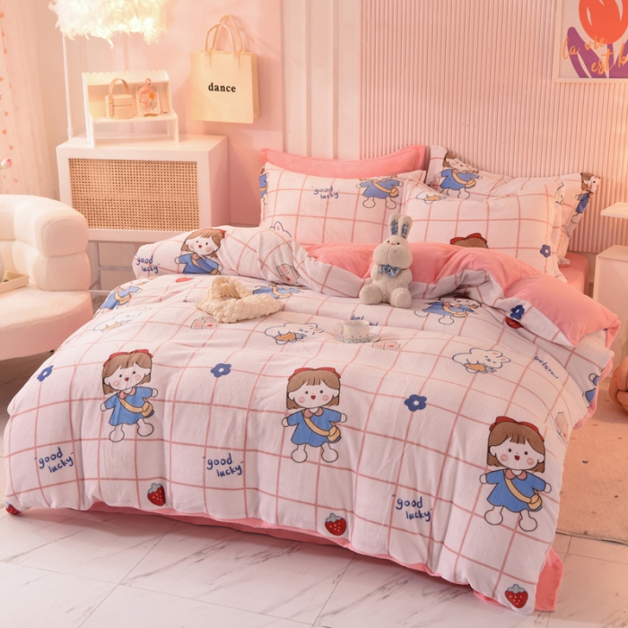 91家纺网 家纺一手货源 找家纺 梦之岛2022新款印花牛奶绒四件套 快乐女孩