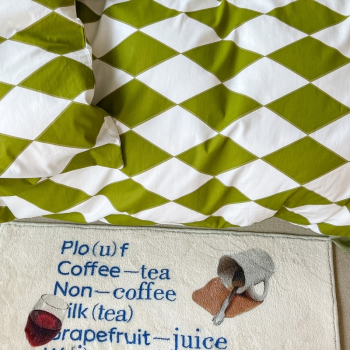 91家纺网 家纺一手货源 找家纺 昔可家纺 2022新款简约几何北欧风全棉四件套 绿菱格