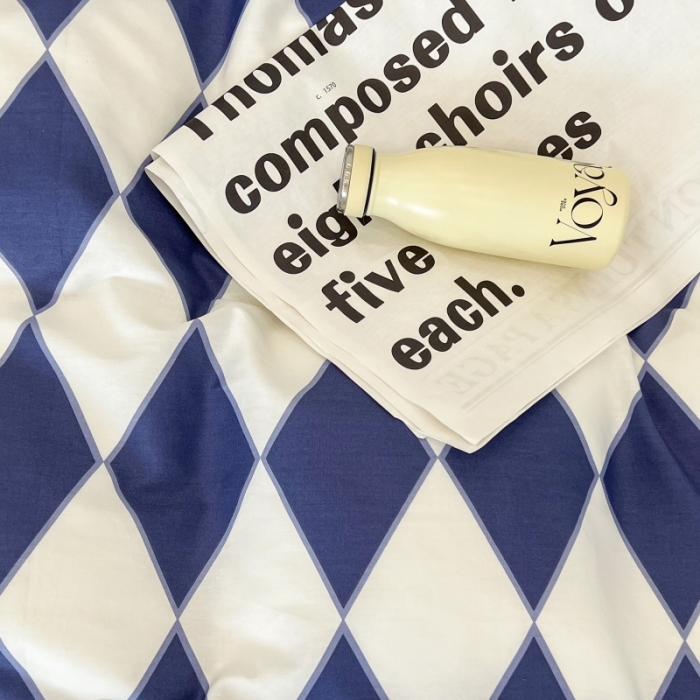 91家纺网 家纺一手货源 找家纺 昔可家纺 2022新款简约几何北欧风全棉四件套 蓝菱格1