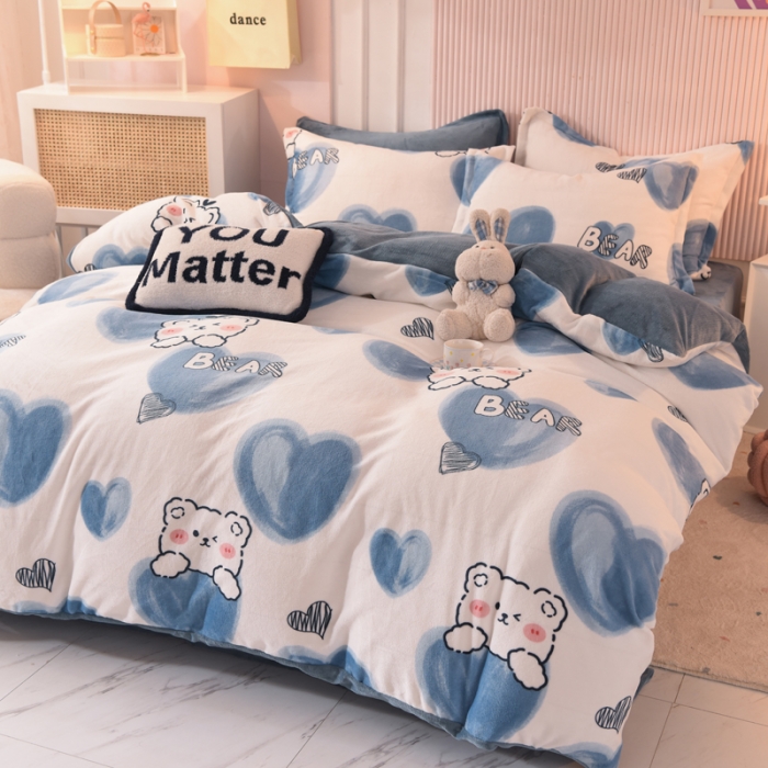 91家纺网 家纺一手货源 找家纺 梦之岛2022新款印花牛奶绒四件套 甜蜜心声