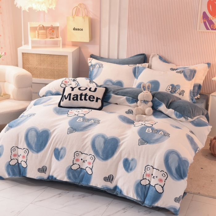 91家纺网 家纺一手货源 找家纺 梦之岛2022新款印花牛奶绒四件套 甜蜜心声