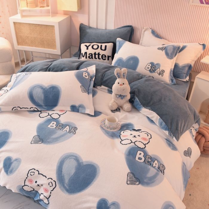 91家纺网 家纺一手货源 找家纺 梦之岛2022新款印花牛奶绒四件套 甜蜜心声