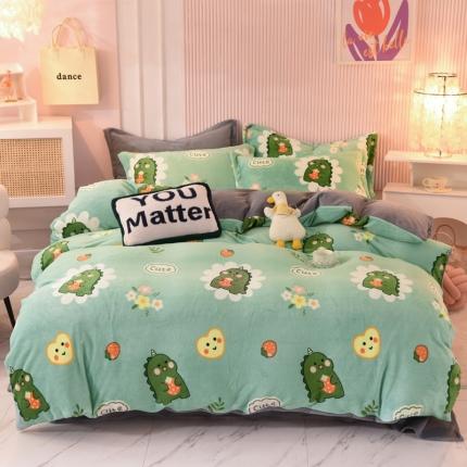 梦之岛2022新款印花牛奶绒四件套 小恐龙