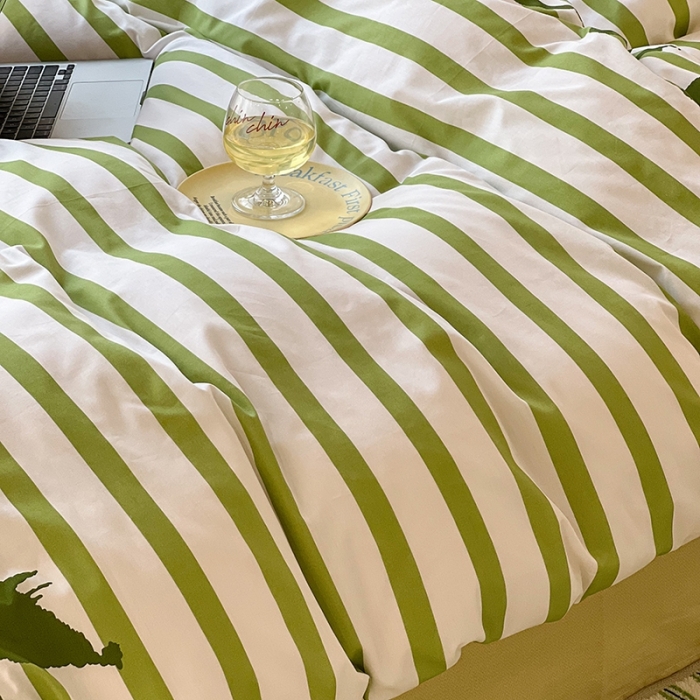 91家纺网 家纺一手货源 找家纺 昔可家纺 2022新款简约几何北欧风全棉四件套 字母条纹