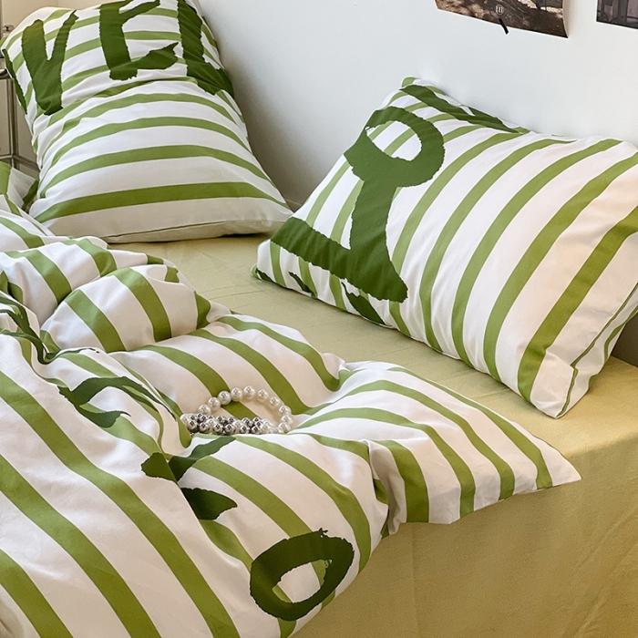 91家纺网 家纺一手货源 找家纺 昔可家纺 2022新款简约几何北欧风全棉四件套 字母条纹