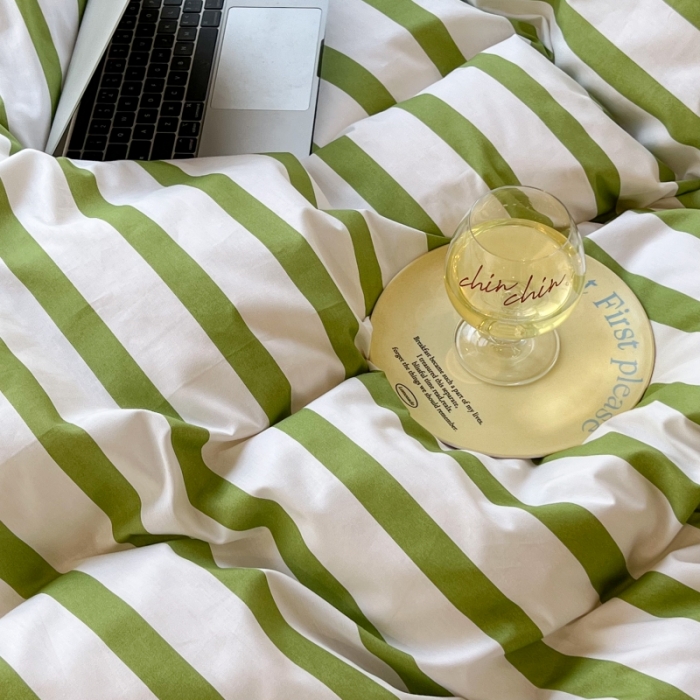 91家纺网 家纺一手货源 找家纺 昔可家纺 2022新款简约几何北欧风全棉四件套 字母条纹