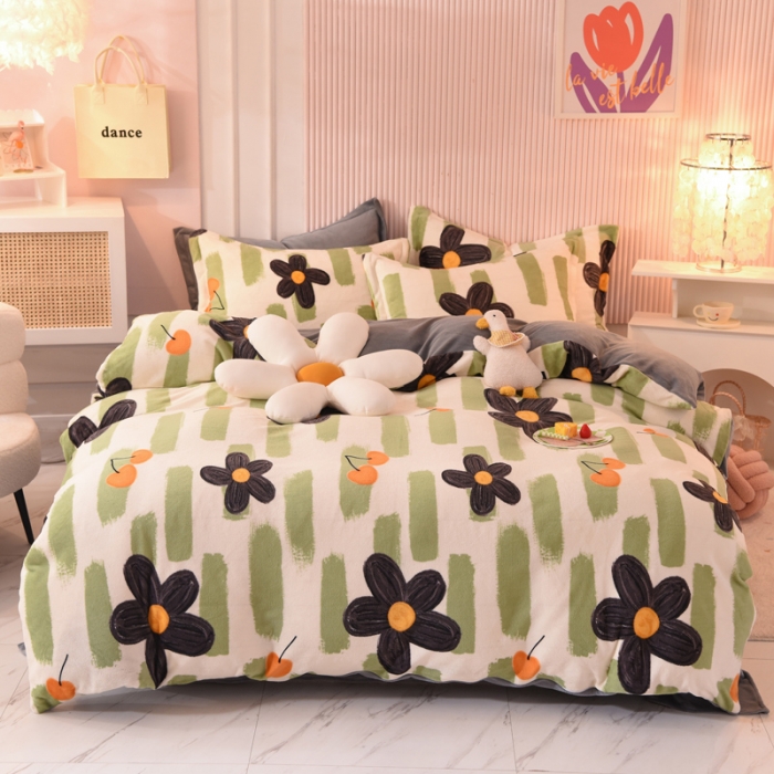 91家纺网 家纺一手货源 找家纺 梦之岛2022新款印花牛奶绒四件套 幸运花