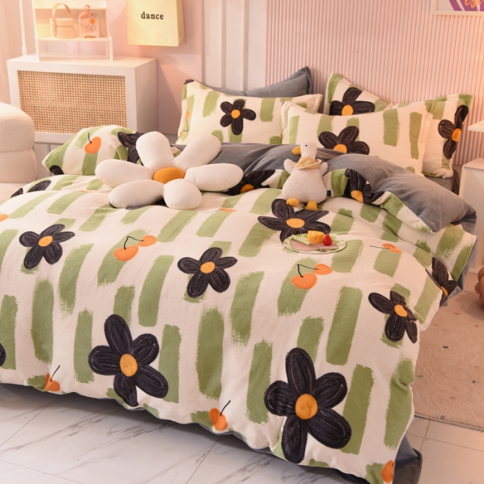 91家纺网 家纺一手货源 找家纺 梦之岛2022新款印花牛奶绒四件套 幸运花